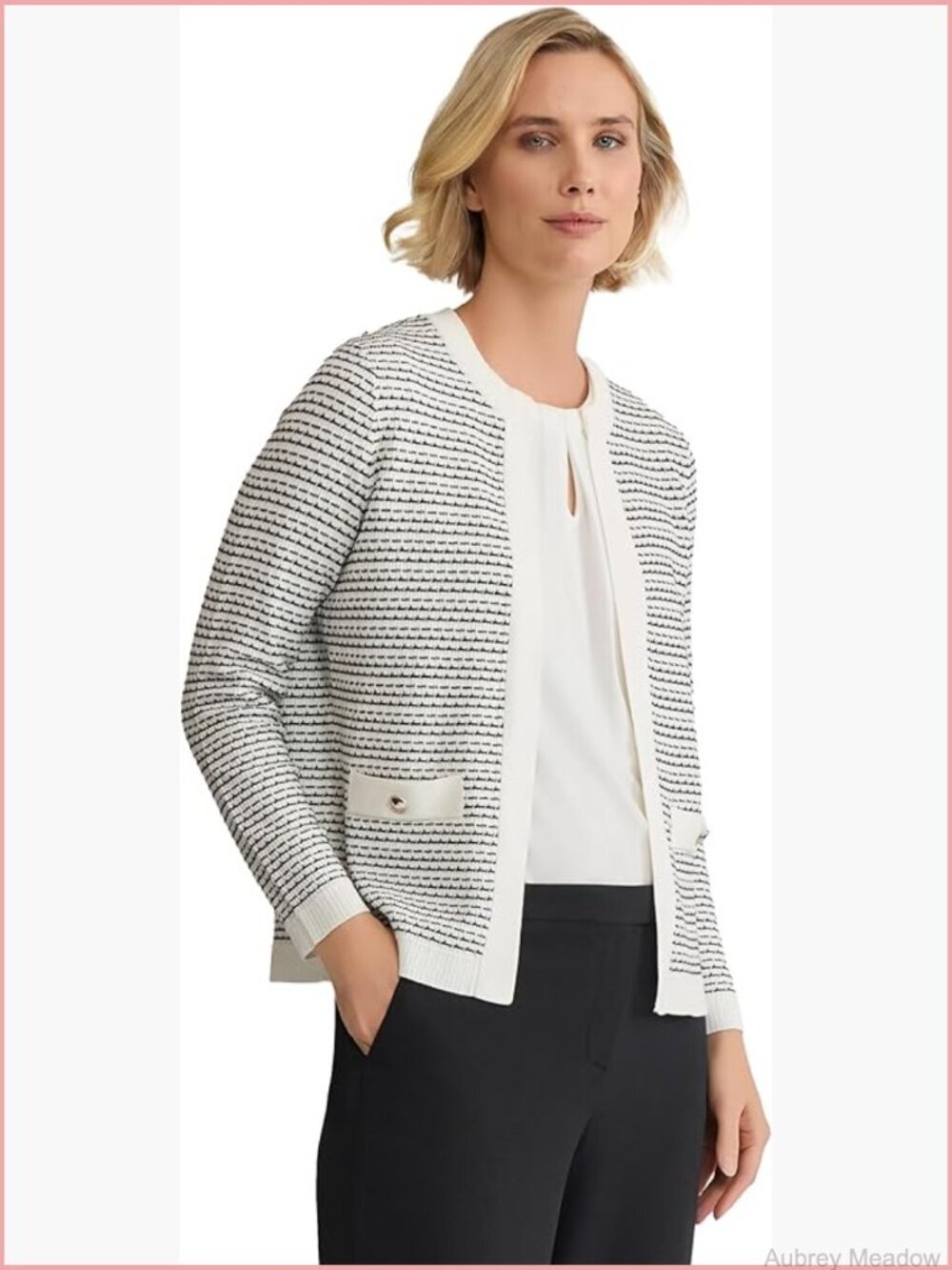 Women's Long Sleeve Waffle Cardigan Sweater Crew Neck Lightweight